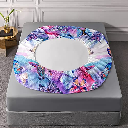 Ailonen Butterfly Fitted Sheet, Butterfly Bed Sheets For Kids Girls Teens,Queen Size Blue Purple Butterflies Printed Sheet Set,Bedsheets,Bedding Decor Set,1 Fitted Sheet And 2 Pillow Case,3 Piece #TOP2