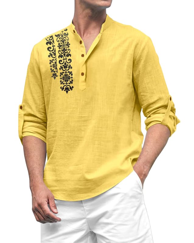 Image of FINIVO FASHION Men's Cotton Blend Short Kurta Shirt | Casual Ethnic Wear with Roll-Up Sleeves & Mandarin Collar | Comfortable Fit Tunic for Festive, & Summer Outings