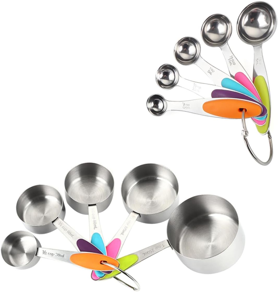 10 Pcs Measuring Spoons and Cups with Scales Space Saving Stackable Kitchen Utensils Reusable Baking and Cooking Tools for Home and Professional Use
