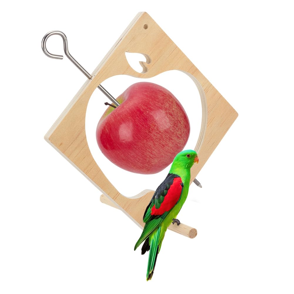 FINGERINSPIRE Apple Shape Wooden Hanging Birds Feeder 227x150x10mm Fruit Holder Feeder Rustic Birdhouse with 1 Perches Perfect for Garden Backyard and Patio for Bird Watching Enthusiasts