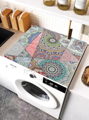 Image of HomeCloud Washing Machine Protective Mat for Top of Washer and Dryer - Non-Slip Waterproof Dust Cover for Laundry & Kitchen (60 x 60) (Multi Trinagle)