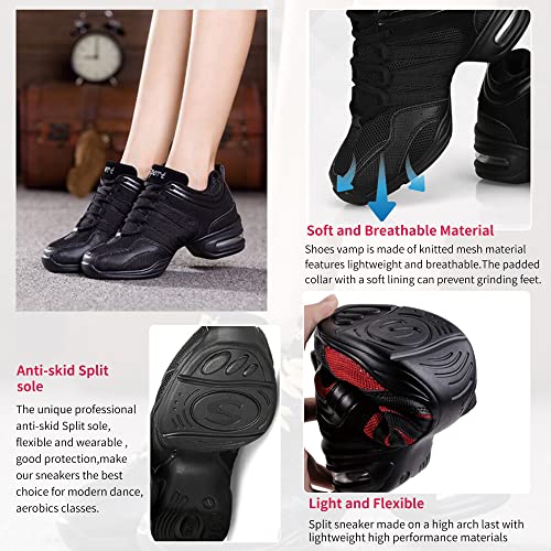 Women's Jazz Shoes Lace-up SneakersMesh Slip Thick Soled Jazz Dance Shoes Cushion Lady Girls Modern Breathable Air Cushion Split Sole Athletic Walking Dance Shoes3