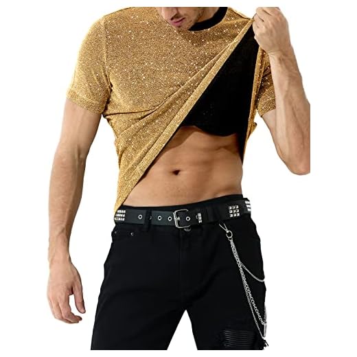 Casey Kevin Camiseta de Lentejuelas para Hombre, Camiseta de Fiesta para Hombres, Camiseta de Club Nocturno Clubwear Punk Rock para Hombre
