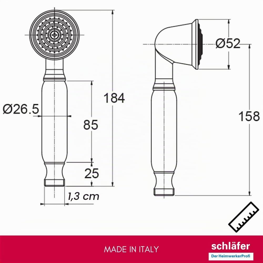 Schläfer 81132110 | Soffione Doccia Anticalcare, Doccino per Doccia Universale Stile Retrò, Cornetta Doccia, Telefono per Doccia, Finitura Rame Antico