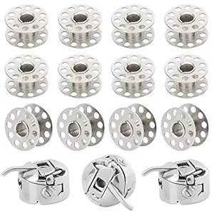 PAGOW 15pcs Metal Sewing Machine Bobbins Stainless Steel Home Embroidery Stitch Thread Holder Case for Brother Janome Singer Kenmore Front Loading Class Machines