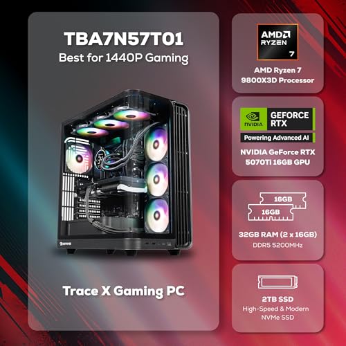 Image of iBUYPOWER Trace Gaming PC Desktop Computer AMD Ryzen 7 9800X3D CPU, NVIDIA GeForce RTX 5070Ti 16GB GPU, 32GB DDR5 5200MHz RAM, 2TB NVMe SSD, Windows 11 Home, Gamer Keyboard and Mouse - TBA7N57T01