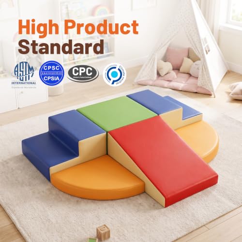 Image of TODIBY 6-Piece Soft PU Leather Toddlers Climbing Toys, Baby Foam Climbing Blocks for Toddlers, Foam Play Gym Climber Structures for Toddler 3, Indoor Climb and Crawl Activity Play Set