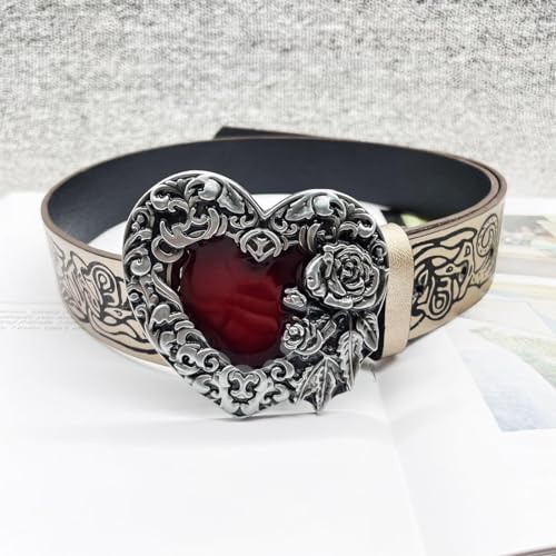 Retro Pattern Heart Belt, Fashion Printing With Heart Buckle Adjustable Punk for Women3