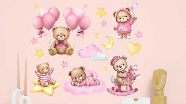 Vinilos decorativos Mfault Pink Baby Bear 35x12 pulg miniatura 7