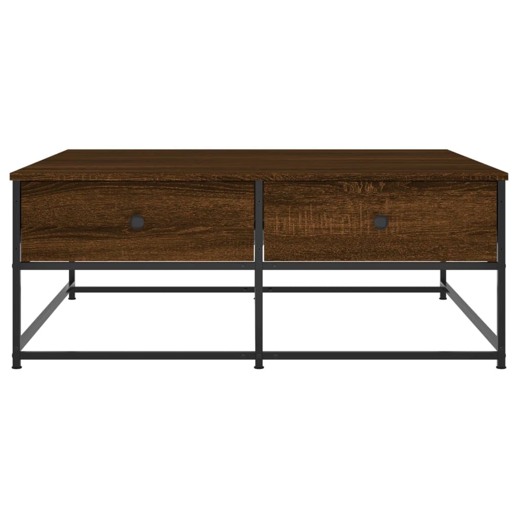 Hothingwell Inżynieria Drewniany Stolik kawowy 100x99x40 cm Brązowy | 2 szuflady do przechowywania, stabilna góra, wytrzymała metalowa rama, idealna do salonu