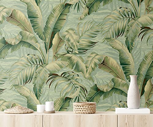 Image of Tommy Bahama Palmiers Tropical Palm Peel and Stick Wallpaper, (Seamist)