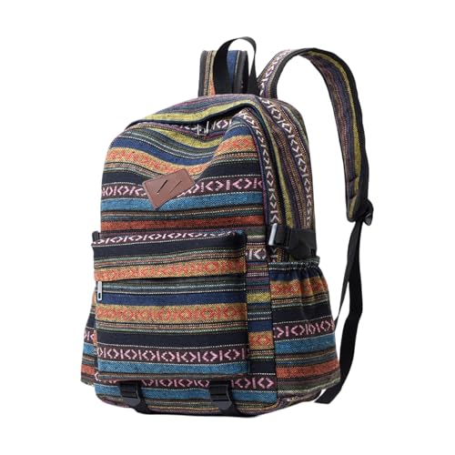 Mochila de lona con gran capacidad y estilo étnico para viajes cortos de mujer