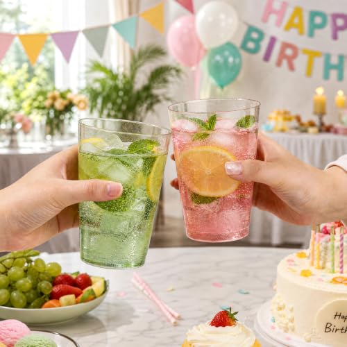Image of 14 OZ 50 Pcs Gold Plastic Cups, Disposable Glitter Plastic Cups