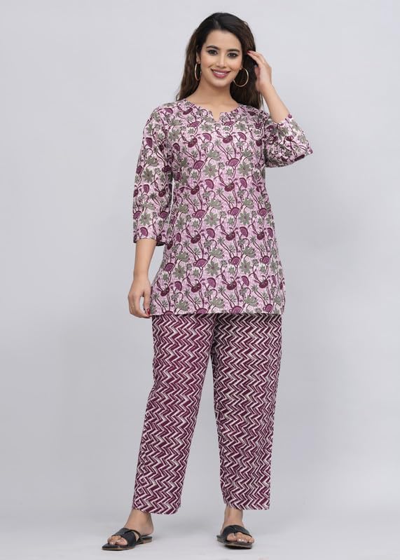 Image of Cotton Printed Night Suit for Women's Shirt and Pyjama Set Sleep wear Set for Womens and Girls