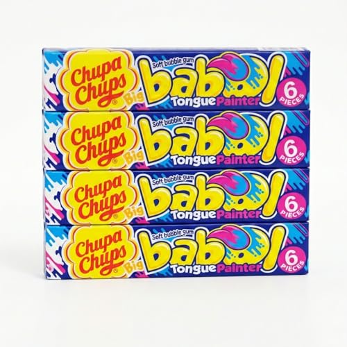 Chupa Chups Tongue Painter Bubble Gum - Sweet Treats Chewy Candy for Party Sweets, Flavored Bubble Gum Big Bubbles, 4x6 Individually Wrapped Pieces