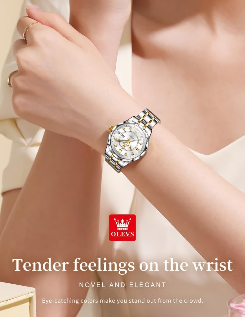 OLEVS Womens Watches Casual Modern Diamond Automatic Mechanical Ladies Self Winding Dress Two Tone Wrist Watch Date Day - Image 4