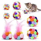 Kingtree Cat Toy Balls with Bell, Soft Cat Ball Toys with Built-in Bell and Feathers, Interactive Ca