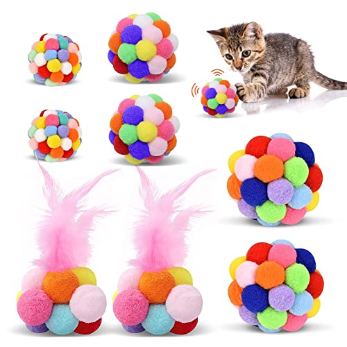 Kingtree Cat Toy Balls With Bell, Soft Cat Ball Toys With Built-In Bell And Feathers, Interactive Cat Chase Balls Colorful Playing Chasing Chewing Pet Toys For Indoor Cats And Kittens (8Pcs) #TOP4