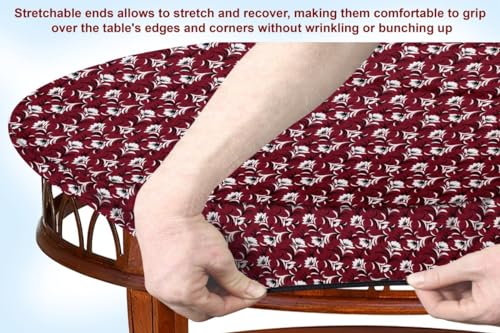Image of The Furnishing Tree Elastic Oval Center Table Cover WxL 14x24 in Inches Polyester Floral Pattern Dark Brown