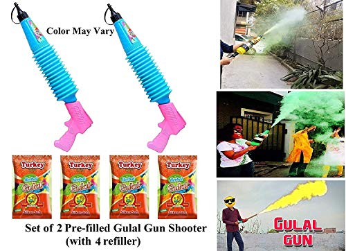 Image of HeeMo TOTA Herbal Holi Magic Gulal Shooter /Pichkari Gun|Pack of 2 Prefilled Gun & 4 Refill (Gun Colour May Vary)