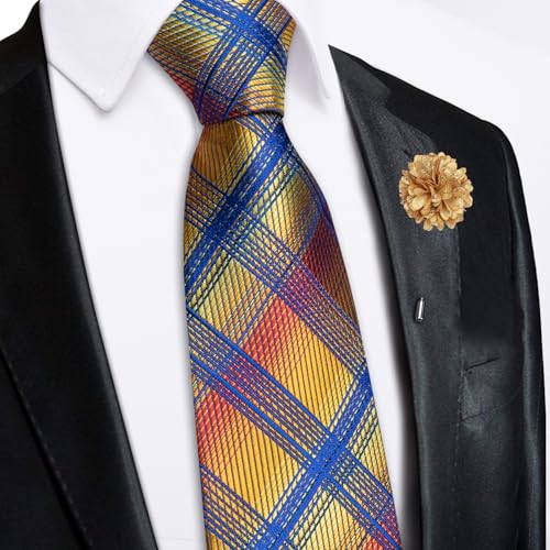 Image of Hi-Tie Zipper Ties for Men Pre-tied Tie Set Lapel Pin Pocket Square and Cufflinks Formal Business Wedding Adjustable Necktie