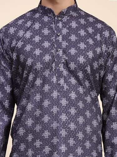 Image of SKAVIJ Men's Viscose Rayon Festive Printed Cotton Kurta Pajama Set | Traditional Ethnic Wear for Men | Perfect for Diwali, Wedding & Festive Celebrations