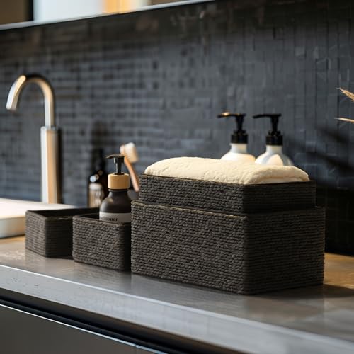 LA JOLIE MUSE Storage Baskets for Organizing Set 4 - Sturdy Woven Basket Paper Decorative Baskets, Stackable Storage Boxes for Makeup Closet Bathroom Bedroom Shelf (Black) - Cosy Home Interiors LA JOLIE MUSE Storage Baskets for Organizing Set 4 - Sturdy Woven Basket Paper Decorative Baskets, Stackable Storage Boxes for Makeup Closet Bathroom Bedroom Shelf (Black) - Image 4