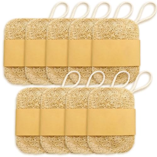 VAEIORP 9 spugne naturali di luffa 7×10 cm quadrate – portasapone/spugna per piatti per doccia/bagno/cucina/piano di lavoro