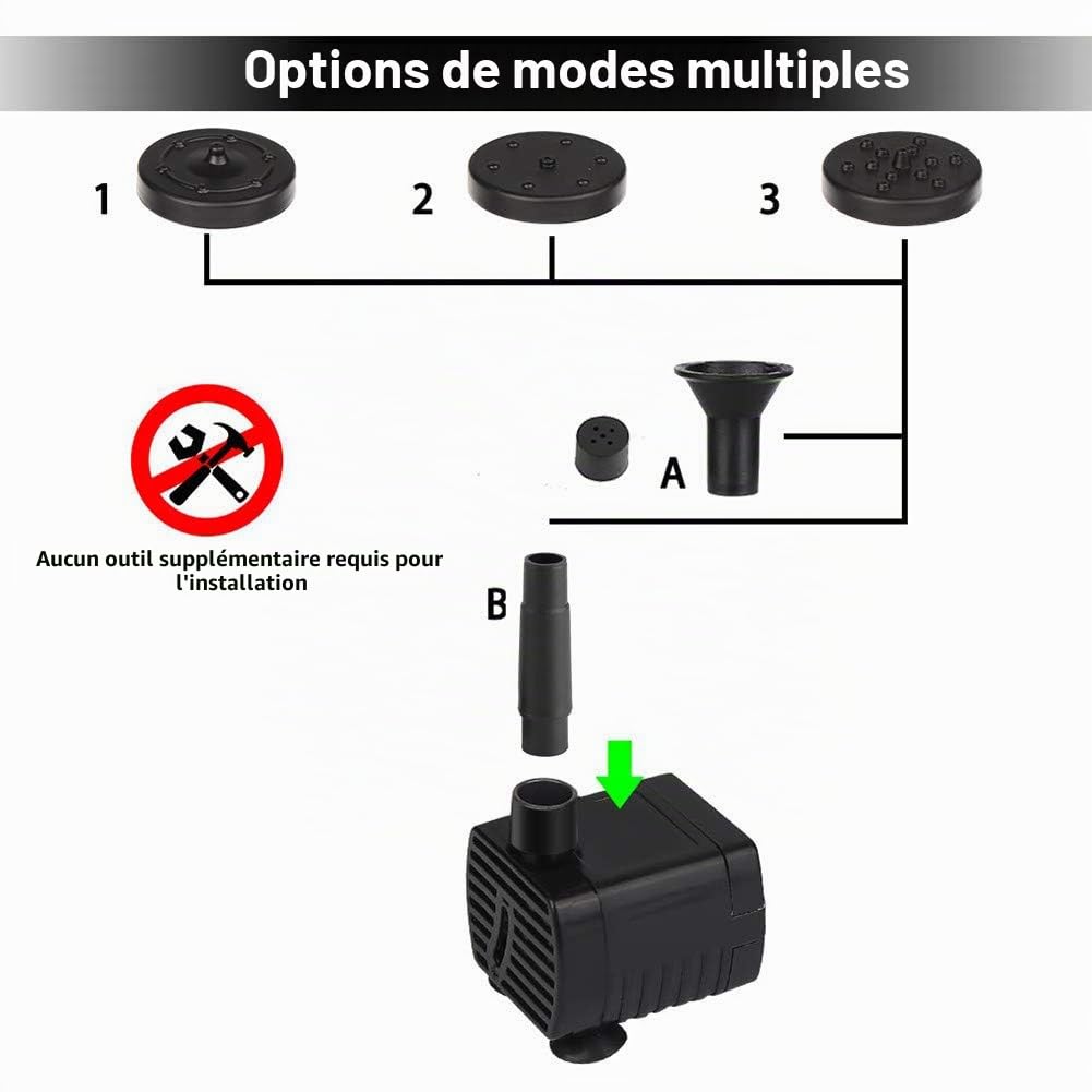 Pompe Solaire Fontaine 4 Buses Panneau Intégré Kit Submersible 200L/h Silencieux Automatique pour Jardin Étang Bassin Poisson