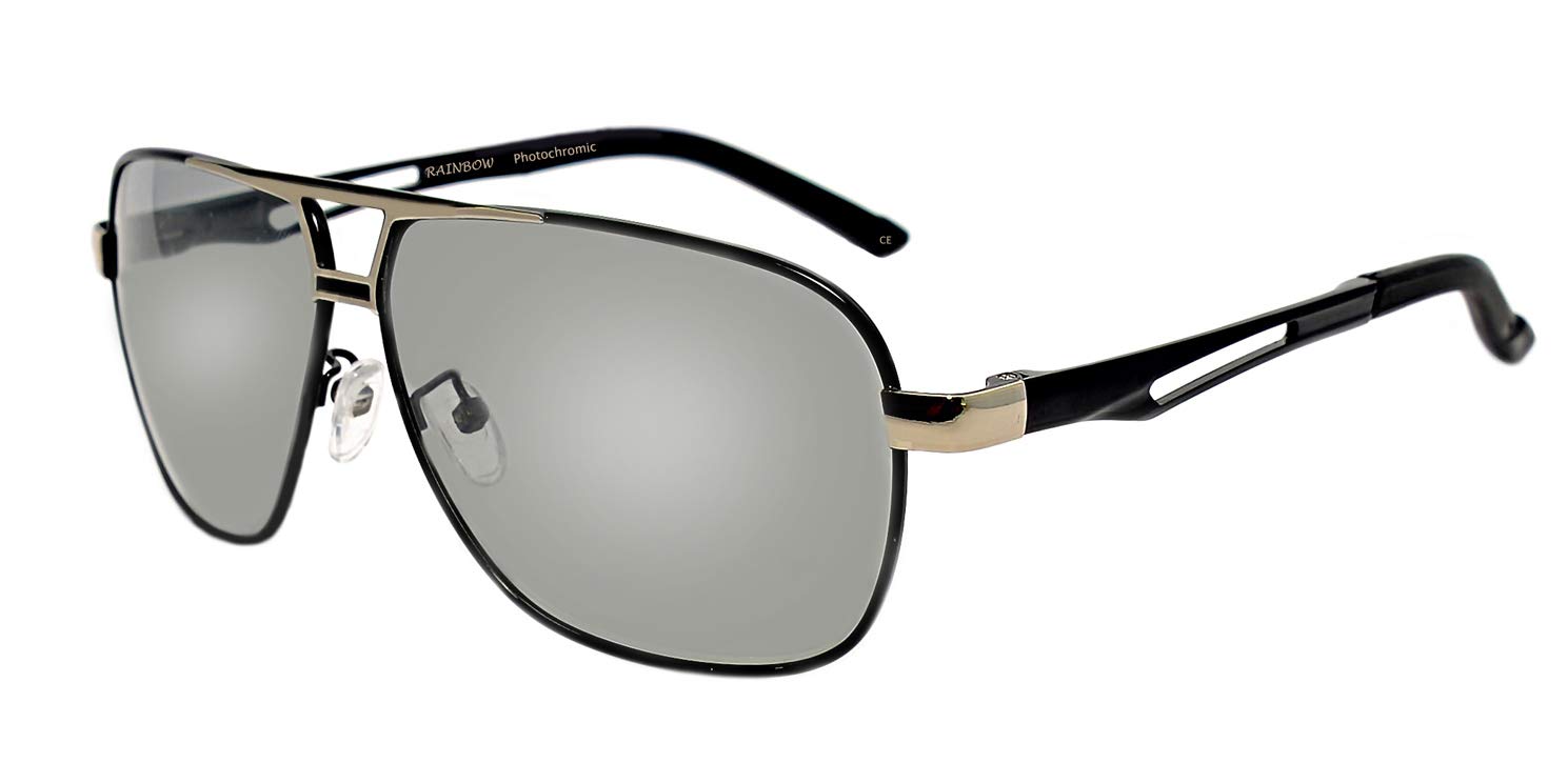 Men's Sunglasses Driving Night Vision Anti Glare Eyewear Photochromic Polarized RWNP5 (BLKSilver Cat.2-3)