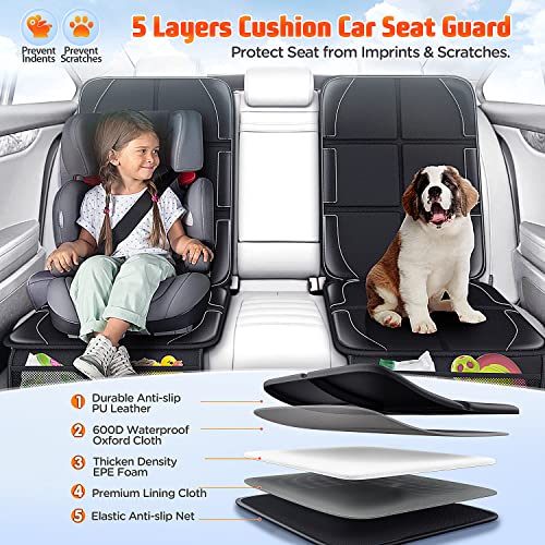 Image of Gimars Car Seat Protector, 2 Pack, XL Thicken EPE Cushion Waterproof 600D Fabric Car Seat Cover for Child Car Seat with Nonslip Backing Mesh Pockets for Baby SUV Sedan Truck Leather Seats, Black-Gray