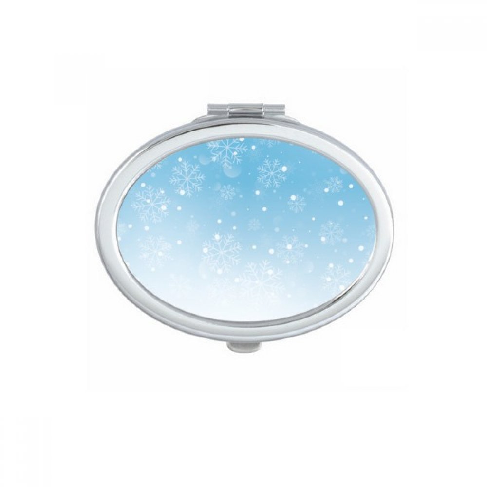 Miroir de maquillage compact bleu sky ovale portable avec motif flocon de neige mignon