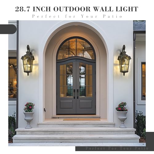 Emliviar-287-Inch-Farmhouse-Wall-Light-Large-Exterior-Wall-Sconce-for-Porch-Patio-Water-Grain-Glass-in-Black-Finish-WE215BL-BK Emliviar 287 Inch Farmhouse Wall Light Large Exterior Wall Sconce for Porch Patio Water Grain Glass in Black Finish WE215BL BK