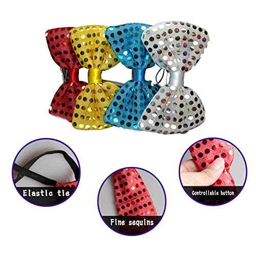 Gravata borboleta de lantejoulas luminosas de LED com modos piscando, acessório de fantasia para fes