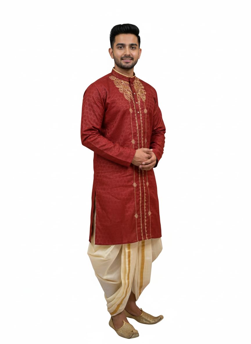Traditional Men's Bengali Wedding Kurta Premium Silk Embroidered-picture-28