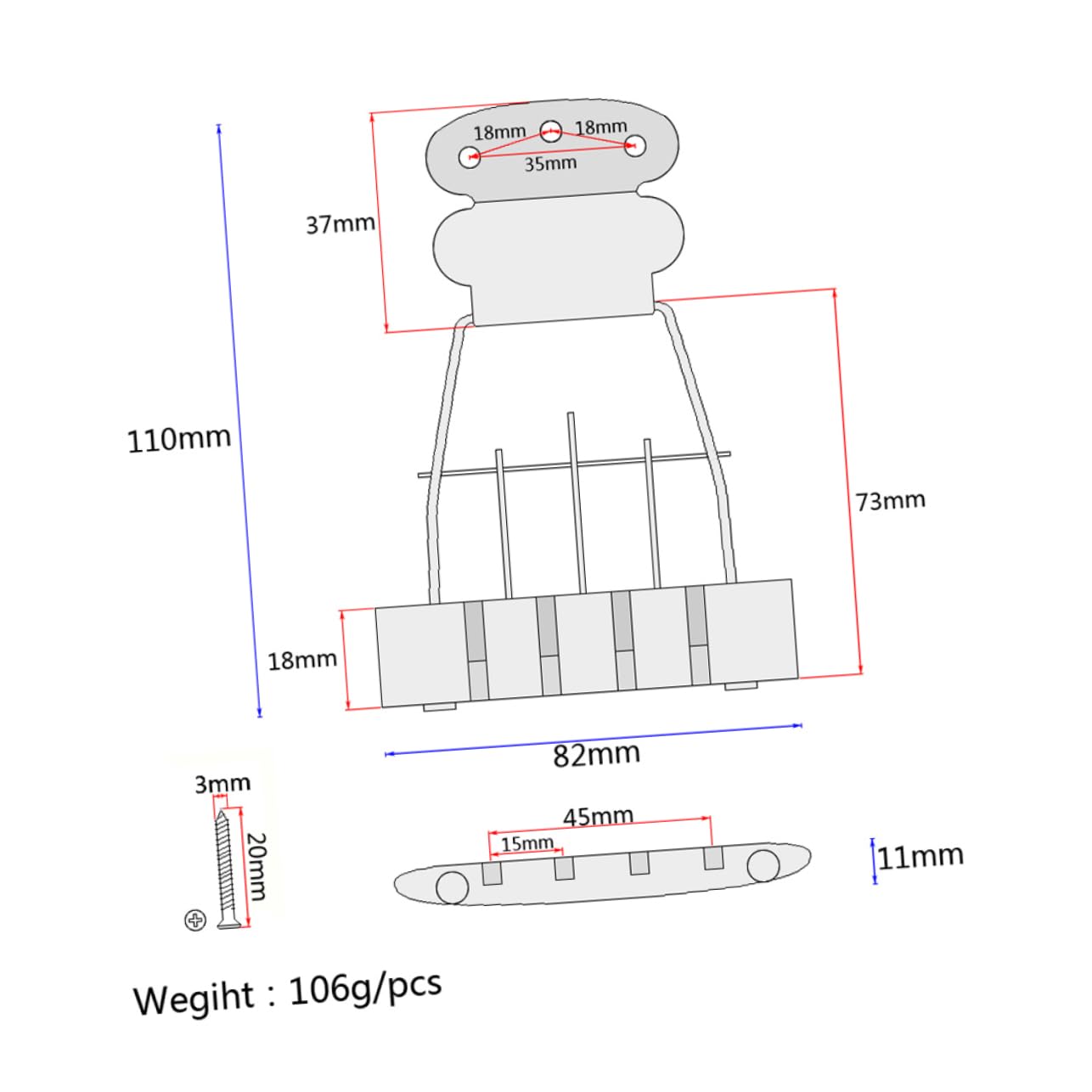GOOHOCHY 4 String Plated Adjustable Guitar Tailpiece for String Jazz Archtop Bass Durable and Construction Easy Installation Replacement for Old Parts