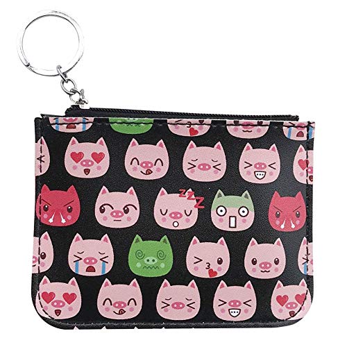 Preisvergleich Produktbild Pouybie Cartoon Kreditkartenhülle Inhaber Geldbörse Mini-Pouch Wallet Bag Collectors Aufbewahrungstasche für Kabel Karte Schlüsselanhänger PU Leder (Schwarz)