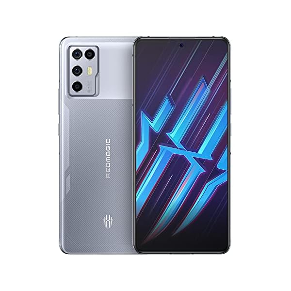 Red-Magic-6R-Dual-Sim-5G-Smartphone-144Hz-AMOLED-Display-US-Version-Unlocked-Phone-Snapdragon-888-Gaming-Phone-12GB-RAM-256GB-Storage-64MP-Quad-Camera-Slim-Android-Phone-Silver Red Magic 6R 5G Factory Unlocked Cell Phone, 6.67" 144Hz Gaming Phone 12GB RAM + 256GB ROM, US Version Dual SIM Android Smartphone, 64MP Camera and 30W Quick Charging 4200mAh NFC Mobile Phone Silver