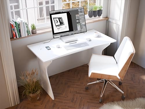 FORTE UTAPAU Schreibtisch 140, Weißer Schreibtisch, Modernes Home Office, Büro, Jugendzimmer, Gamgingzimmer, Computertisch, Holzwerkstoff, Weiß, 140 cm breit x 76 cm hoch x 65 cm tief