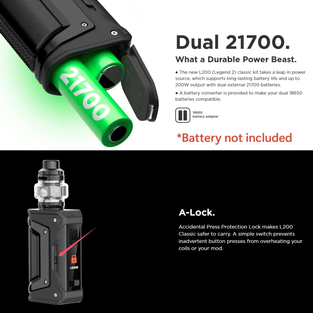 Kit Original Geek'Vape Aegis Legend 2 Classic L200 Classic Dual 21700/18650 Batteries (Le paquet Kit Original Geek'Vape Aegis Legend 2 Classic L200 Classic Dual 21700/18650 Batteries (Le paquet