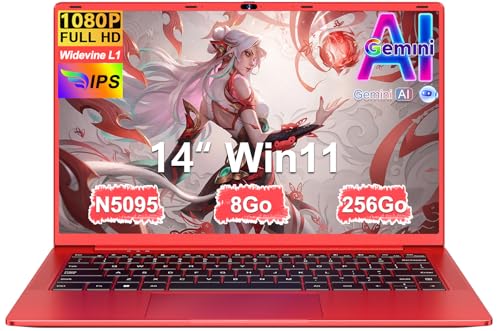Ruzava 2026 Ordinateur Portable 14 Pouces Celeron N5095 8Go RAM 256Go PC Portable Extension SSD TF 1To 5000mAh Laptop HDMI Type-C 100%sRGB 1080P Souris Sans...