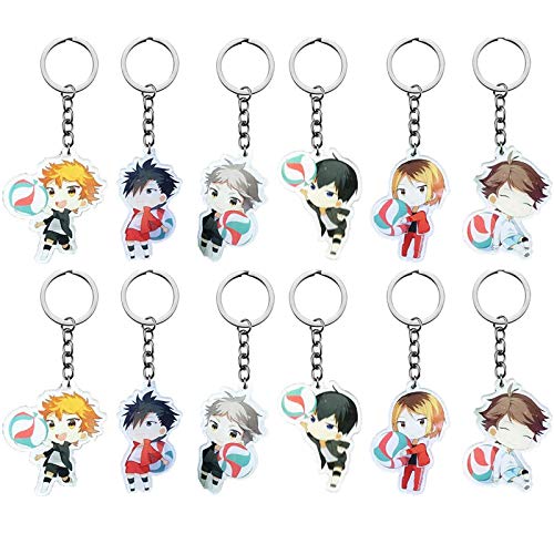 12 Pack Haikyuu Keychains Cute Karasuno Nekoma Anime High School Doomed Battle key chain for Kids, Girls, Boys, Birthday Gifts