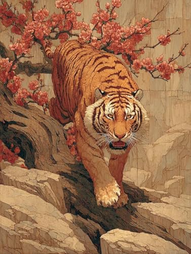 Tiger Diamond Art Kits for Adults, Flower 5D Diamond Painting Kit, 5D DIY Full Drill Dimond Art Paintings, DIY Dimond Gem Crafts for Adults Beginners, Wall Decor for Bedroom, Gifts, 24x36in B-1760
