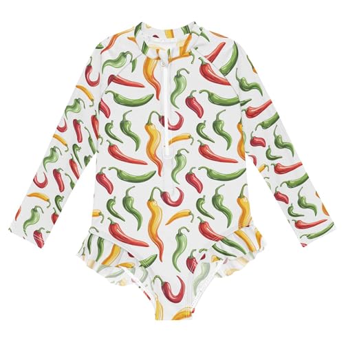 Pepper Vegetable Girls Long Sleeve Rashguard Swimsuit UV Protection One-Piece Swimwear Bathing Suit B0404823