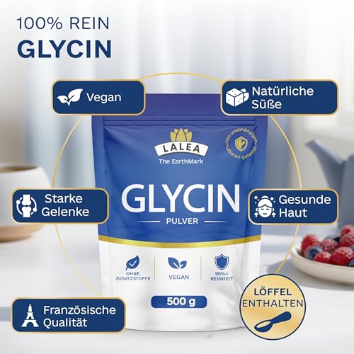 LALEA Glycin Pulver 500g – 100% reines L-Glycin Aminosäure – Kollagen-Baustein – Vegan, ohne Zusätze, hochlöslich – Unterstützt Schlaf… – Ansicht 2