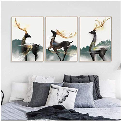 Peinture fumée forêt cerf pour une décoration de chambre de fille zen