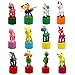 NUOBESTY 12pcs Kids Wooden Push Up Toys Kids Finger Puppets Wood Animal Figurines Press Base Thumb Puppets Animal Party Favors