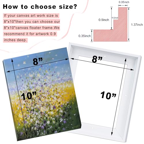 Image of 12x16 Canvas Floater Frame for 0.6-0.9 inch Deep Canvas Painting,White | YIVIVEN Canvas Floating Frames for Wall Art Decor,Canvas Frame for Art Prints,Frame for Oil Painting,Painting Frames Kit