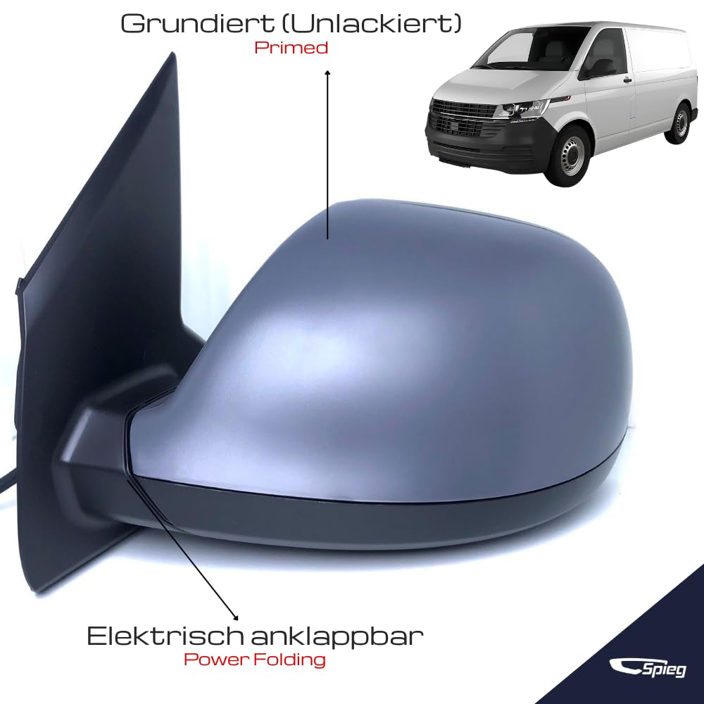 Spieg Außenspiegel Links für Volkswagen Transporter T6 | Multivan VI 2015-2024 Elektrisch Einklappbar, Grundiert, 9 PIN