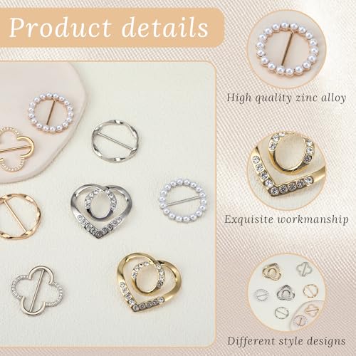 Image of ElevateTech 8pcs Silk Scarf Ring Clip T-shirt Tie Clips for Women Fashion Clothes Corner Knotted Button for Women Fashion Metal Round Circle Shirt Clip Buckle Waist Cincher Clips Tightener